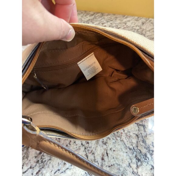 Liz Claiborne Shoulder Bag Beige Brown  Jute Cotton Blend Minimalist Preppy - Picture 6 of 10